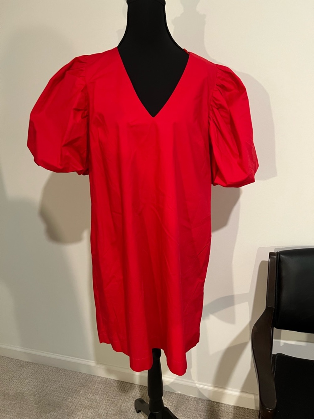 Red Caldwell Collection Rylie red dress featuring balloon sleeves